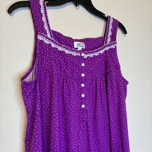 Aria Collection Nightgown Grape Purple Polka Dot Sleepwear Lace Button Size L
